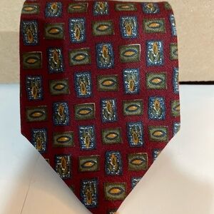 Chaps Ralph Lauren - Silk Tie - Red Geometric Necktie - USA Vintage - 57"x4"